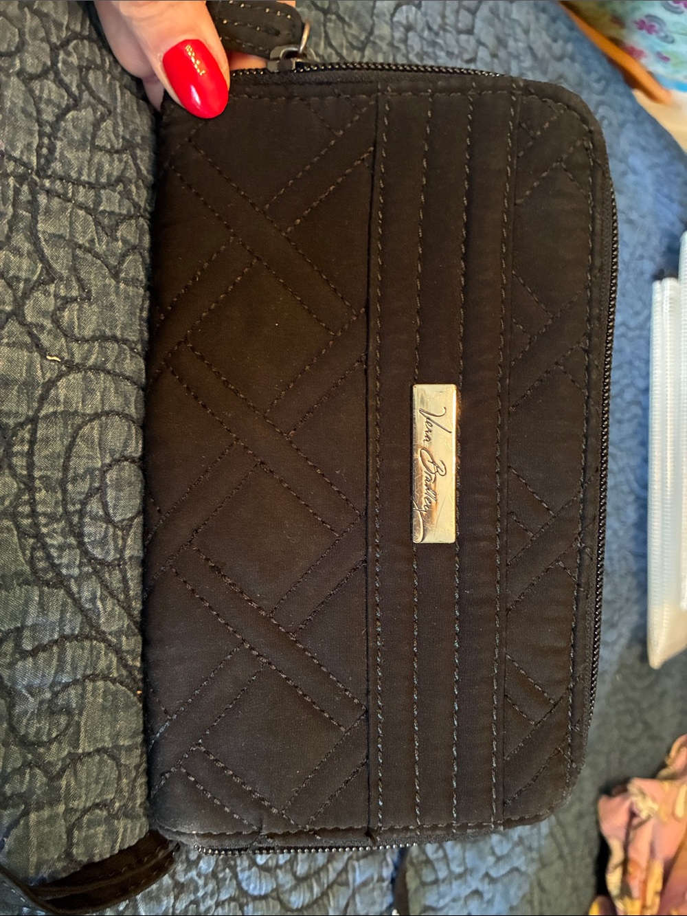 Vera Bradley Black Quilted Zip Wristlet Wallet